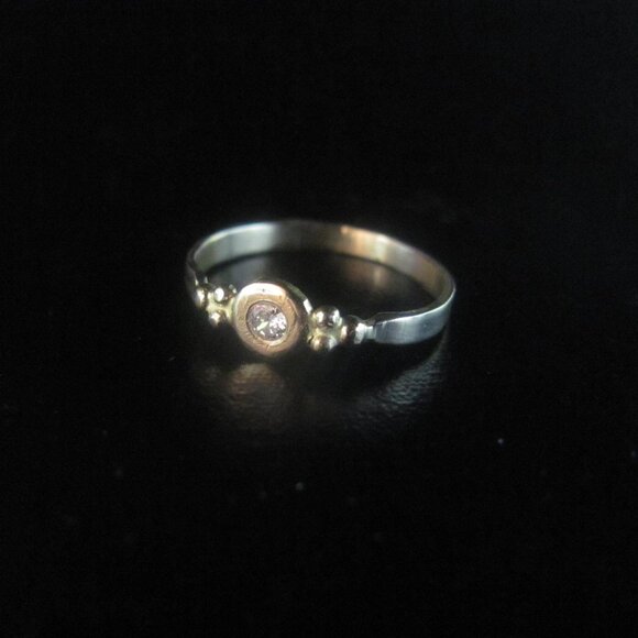 14K yellow gold ring set with 0.10ct diamond. Handmade UNIQUE Engagement ring - Picture 1 of 14